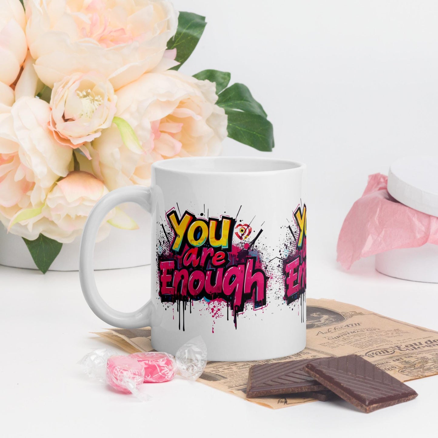 You Are Enough Mug | Pink Graffiti Motivational Cup | Dishwasher & Microwave Safe