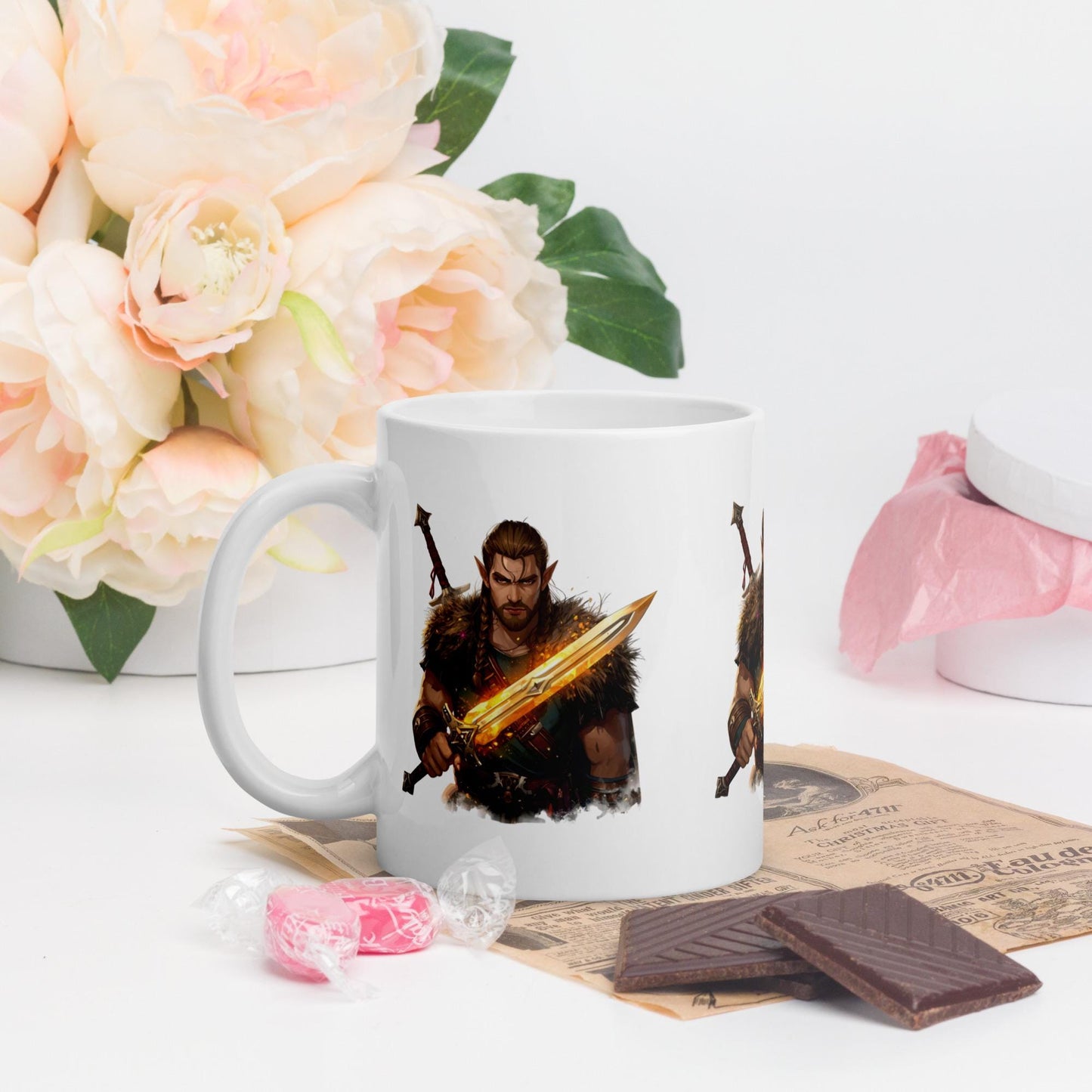 Fairy Viking Warrior Mug | Golden Sword Norse Fantasy Cup | Dishwasher & Microwave Safe