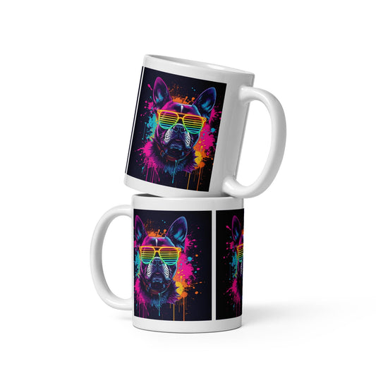 Neon Rainbow Dog Mug | Retro Sunglasses Pup | Dishwasher & Microwave Safe