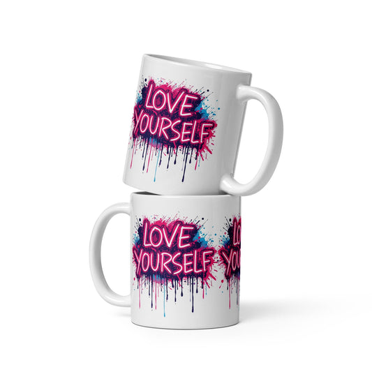 Love Yourself Mug | Neon Graffiti Affirmation Cup | Dishwasher & Microwave Safe