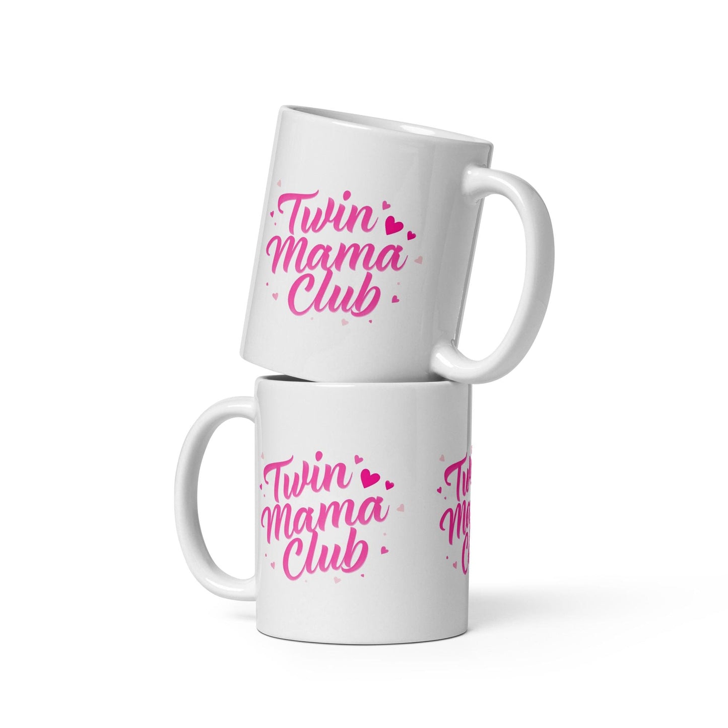 Twin Mama Club Mug | Pink Hearts Mom of Twins Cup | Dishwasher & Microwave Safe