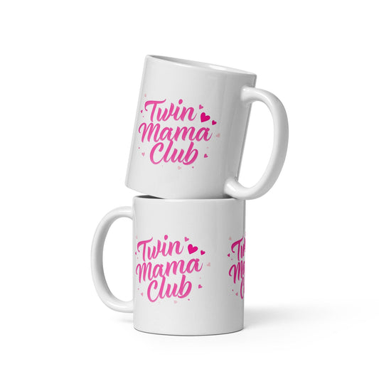 Twin Mama Club Mug | Pink Hearts Mom of Twins Cup | Dishwasher & Microwave Safe