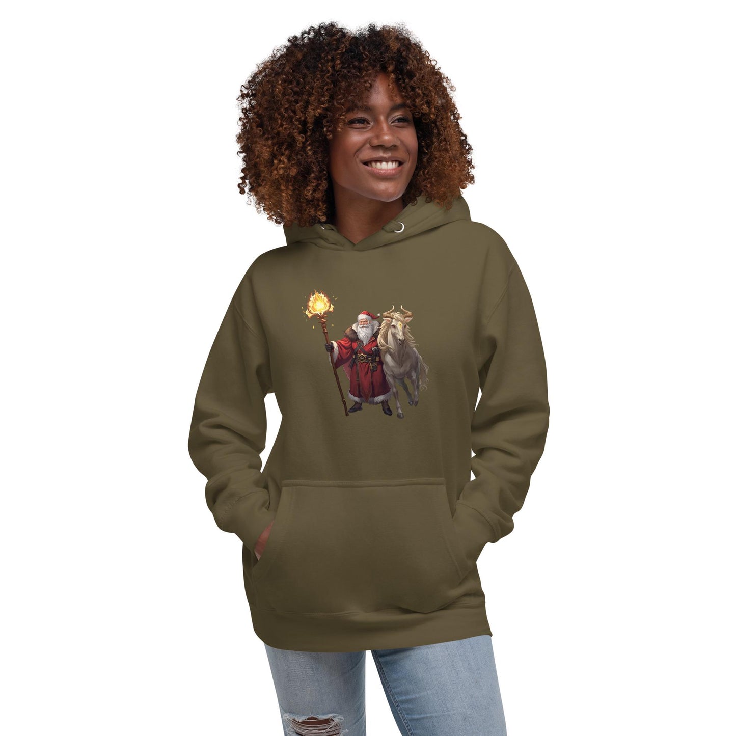Fantasy Christmas Santa & Reindeer Hoodie | Unisex Cozy Holiday Sweatshirt