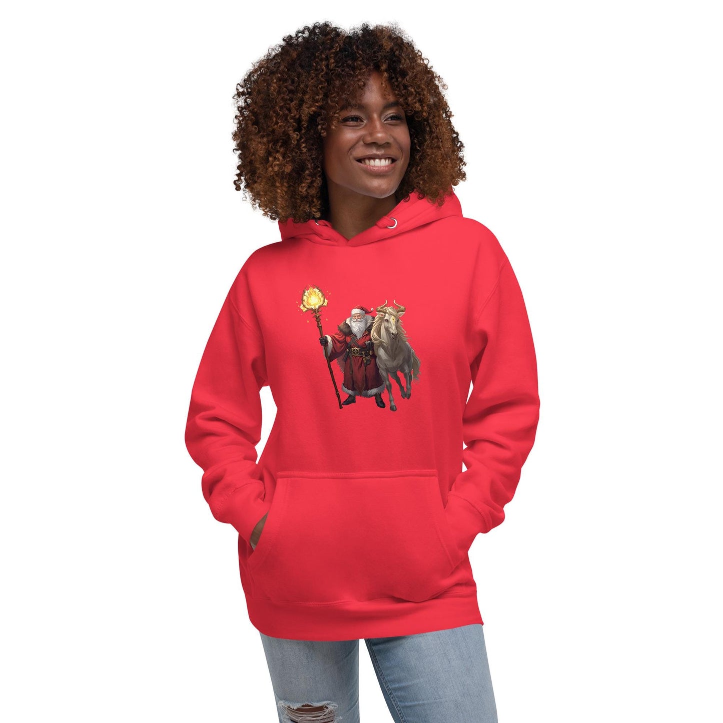 Fantasy Christmas Santa & Reindeer Hoodie | Unisex Cozy Holiday Sweatshirt