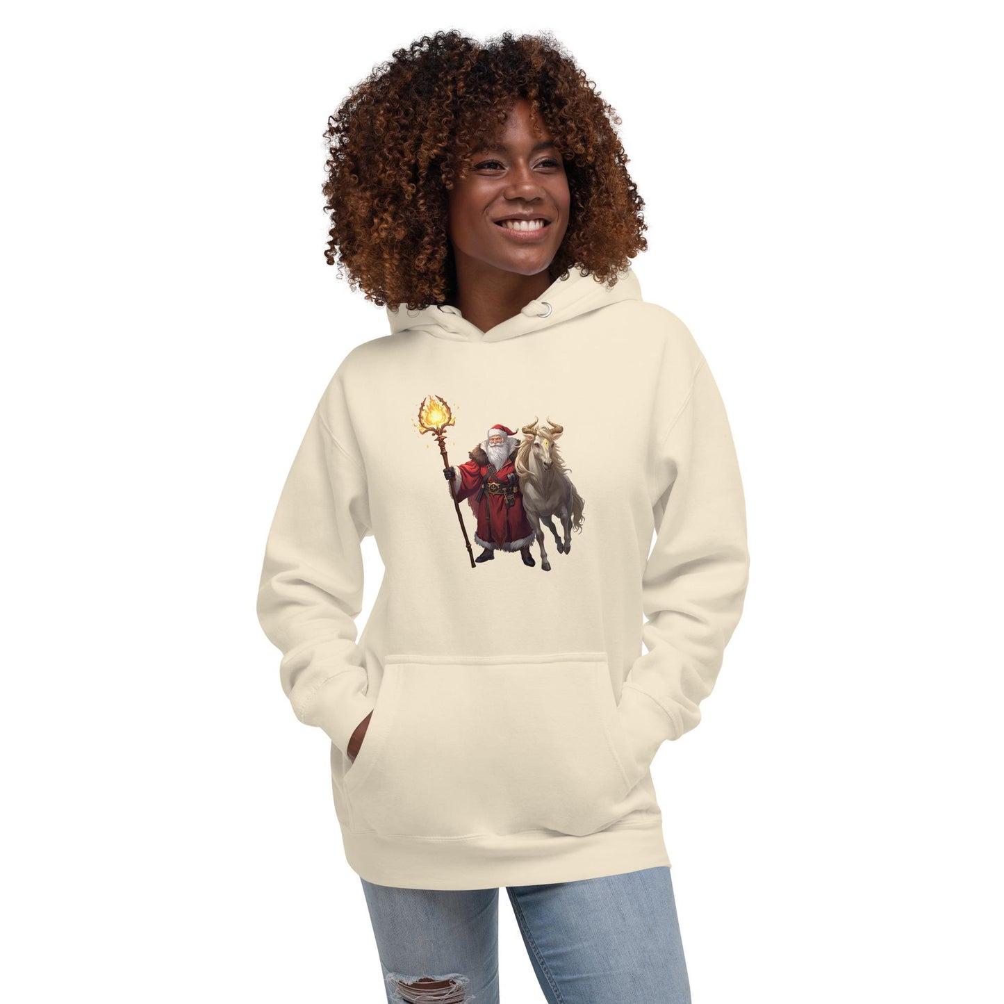 Fantasy Christmas Santa & Reindeer Hoodie | Unisex Cozy Holiday Sweatshirt