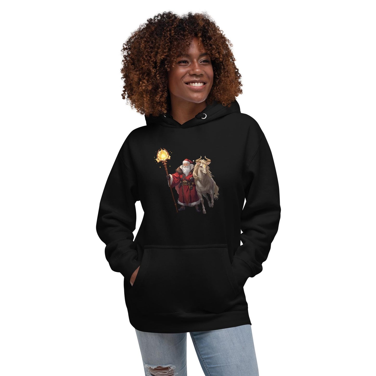 Fantasy Christmas Santa & Reindeer Hoodie | Unisex Cozy Holiday Sweatshirt