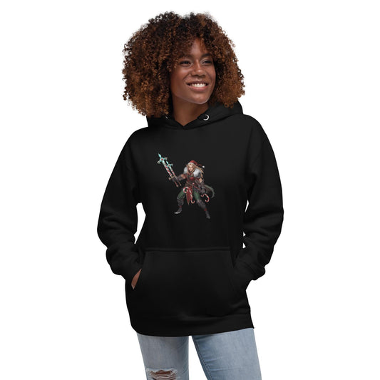 Fantasy Christmas Elf Warrior Hoodie | Unisex Holiday Sweatshirt | Candy Cane Spear Graphic