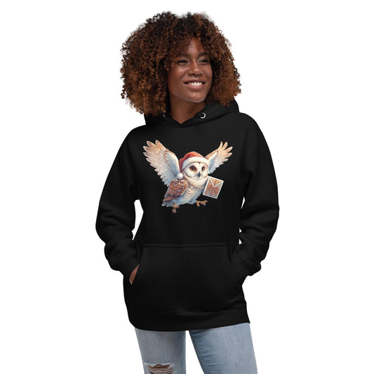 Holiday Owl Post Hoodie | Fantasy Christmas Barn Owl | Unisex Cozy Sweatshirt