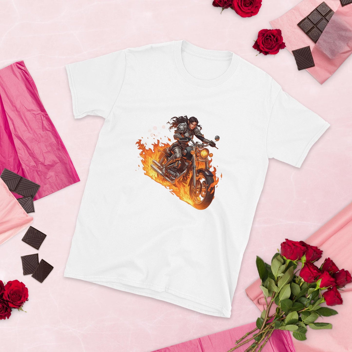 Fire Rider Warrior T-Shirt | Fantasy Moto Flaming Bike Graphic | Unisex Streetwear Tee | Black or White