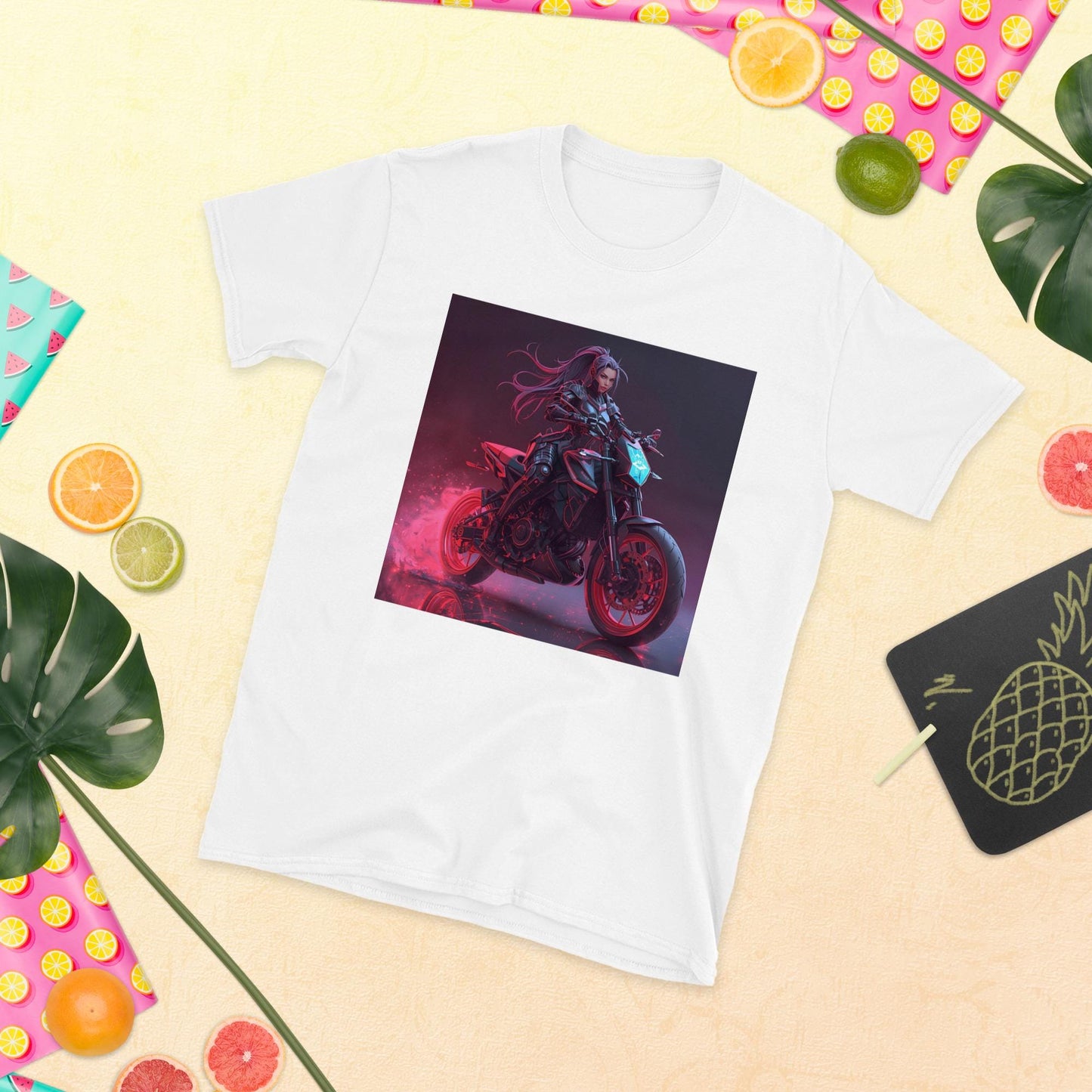 Neon Sorceress Rider T-Shirt | Fantasy Moto Graphic Tee | Unisex Streetwear | Black or White
