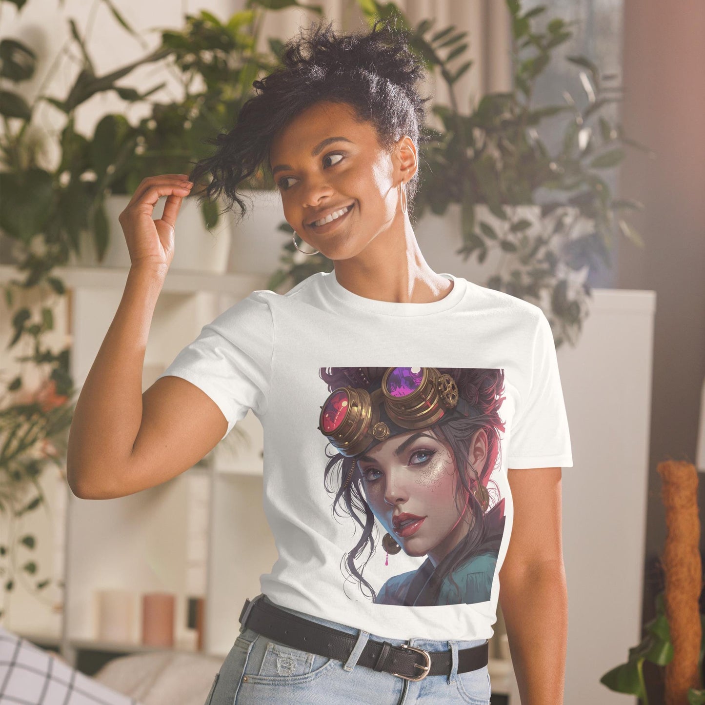 Steampunk Fairy T Shirt | Neon Goggles Portrait | Vintage Sci Fi Art Tee | Unique Gift