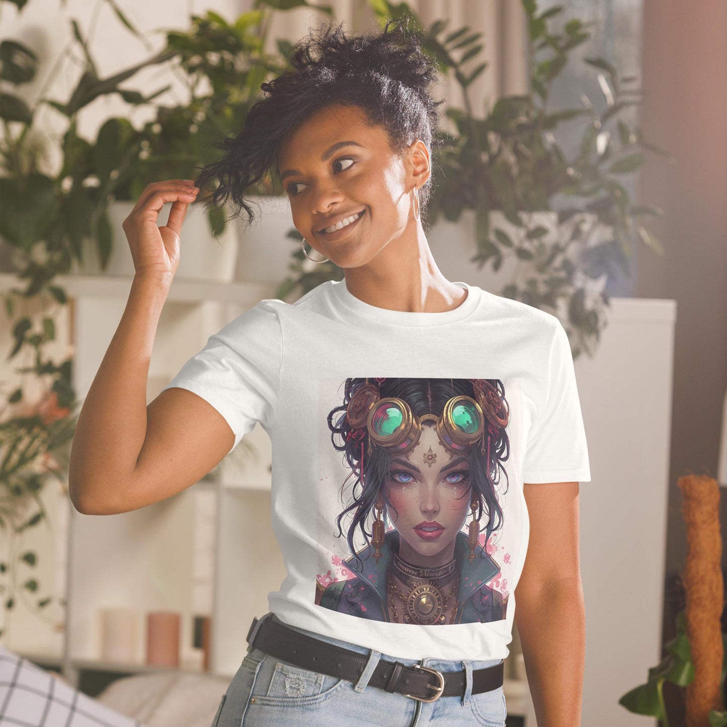 Steampunk Fairy Graphic T Shirt | Emerald Goggles Portrait | Vintage Sci Fi Art Tee | Unique Gift