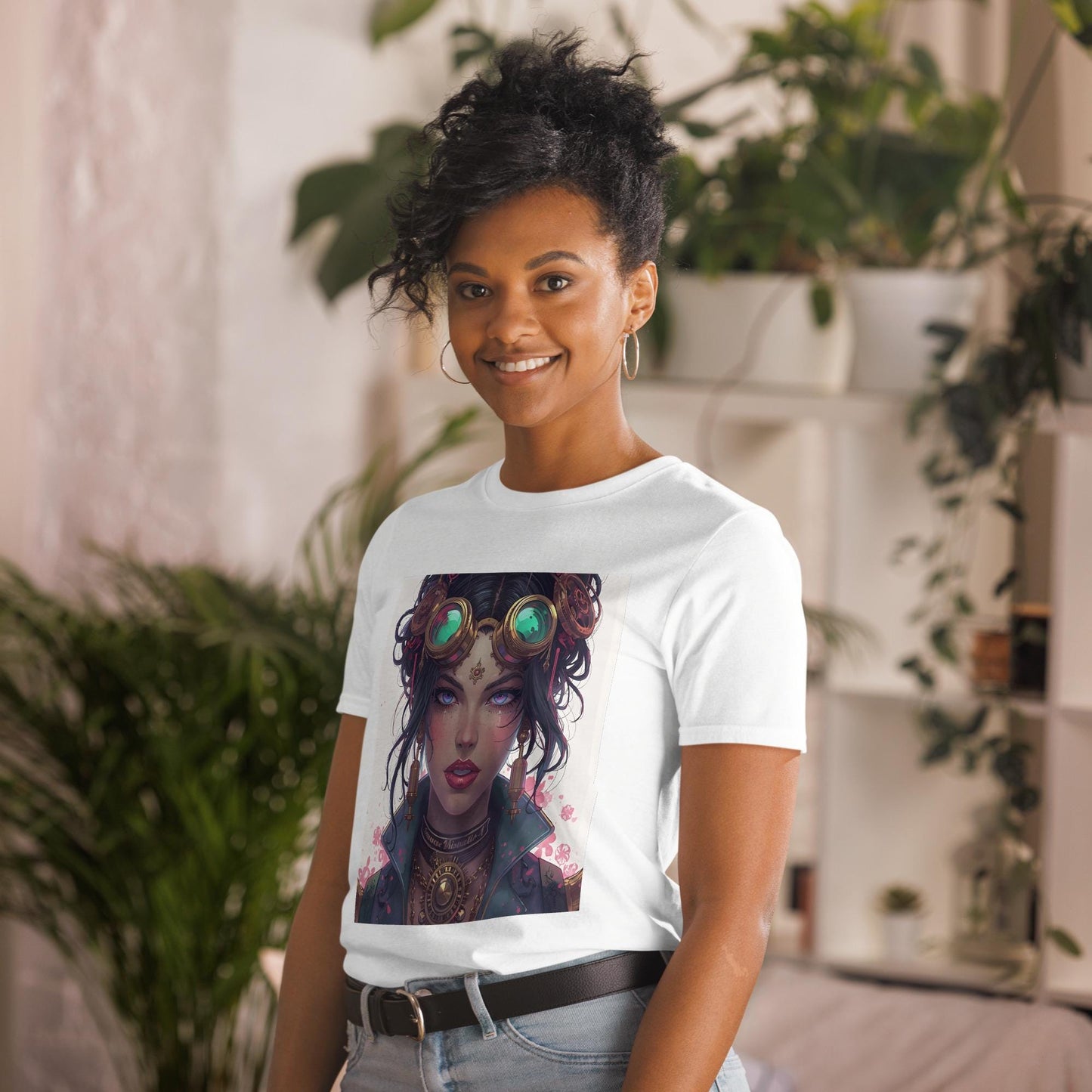 Steampunk Fairy Graphic T Shirt | Emerald Goggles Portrait | Vintage Sci Fi Art Tee | Unique Gift