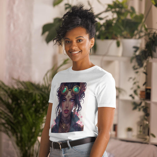 Steampunk Fairy Graphic T Shirt | Emerald Goggles Portrait | Vintage Sci Fi Art Tee | Unique Gift