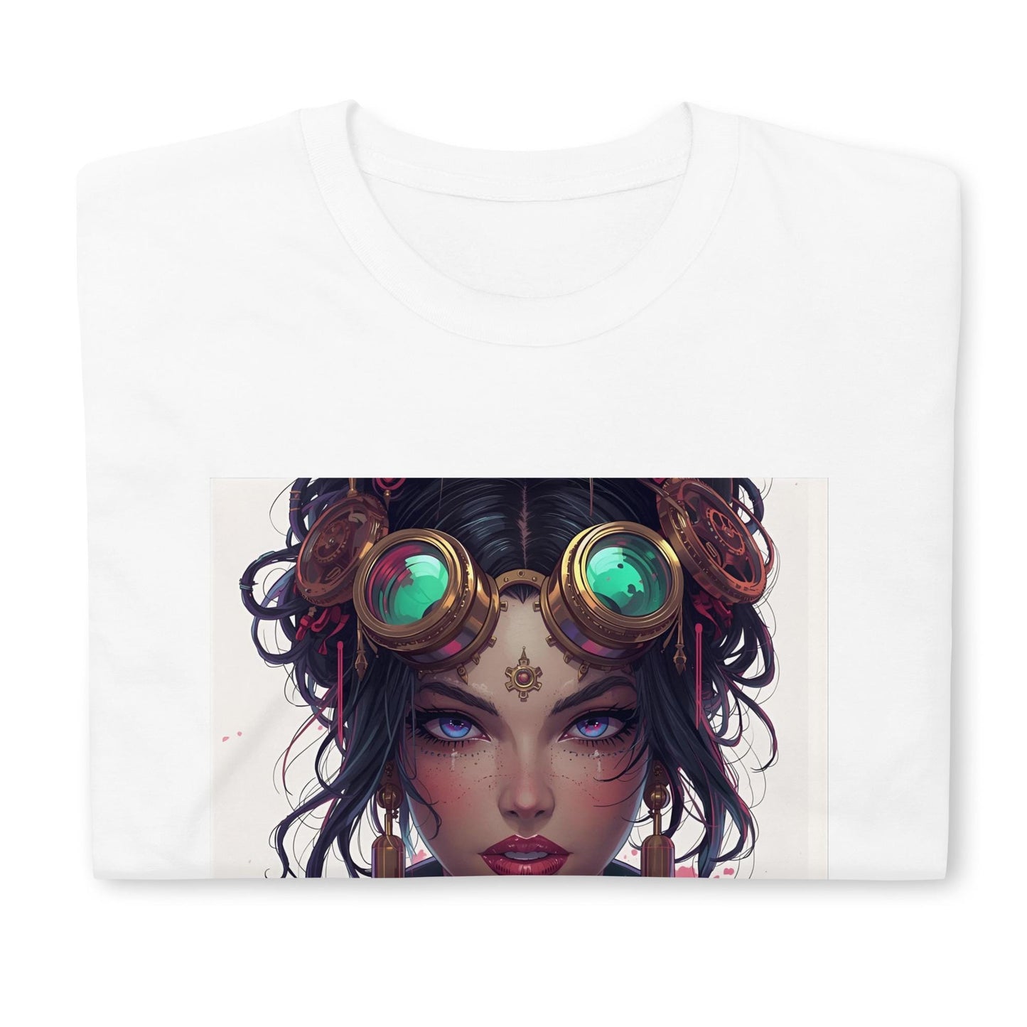 Steampunk Fairy Graphic T Shirt | Emerald Goggles Portrait | Vintage Sci Fi Art Tee | Unique Gift