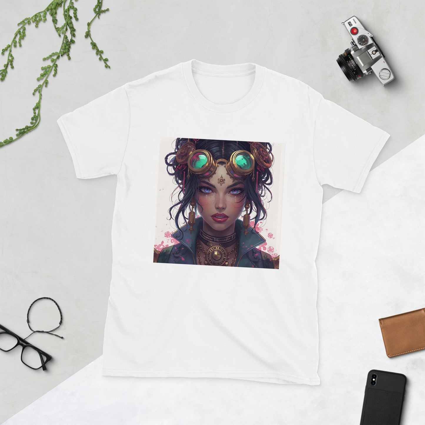 Steampunk Fairy Graphic T Shirt | Emerald Goggles Portrait | Vintage Sci Fi Art Tee | Unique Gift