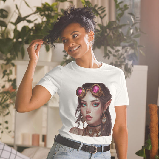 Steampunk Elf Fairy T Shirt | Pink Goggles Portrait | Vintage Fantasy Graphic Tee | Unique Gift