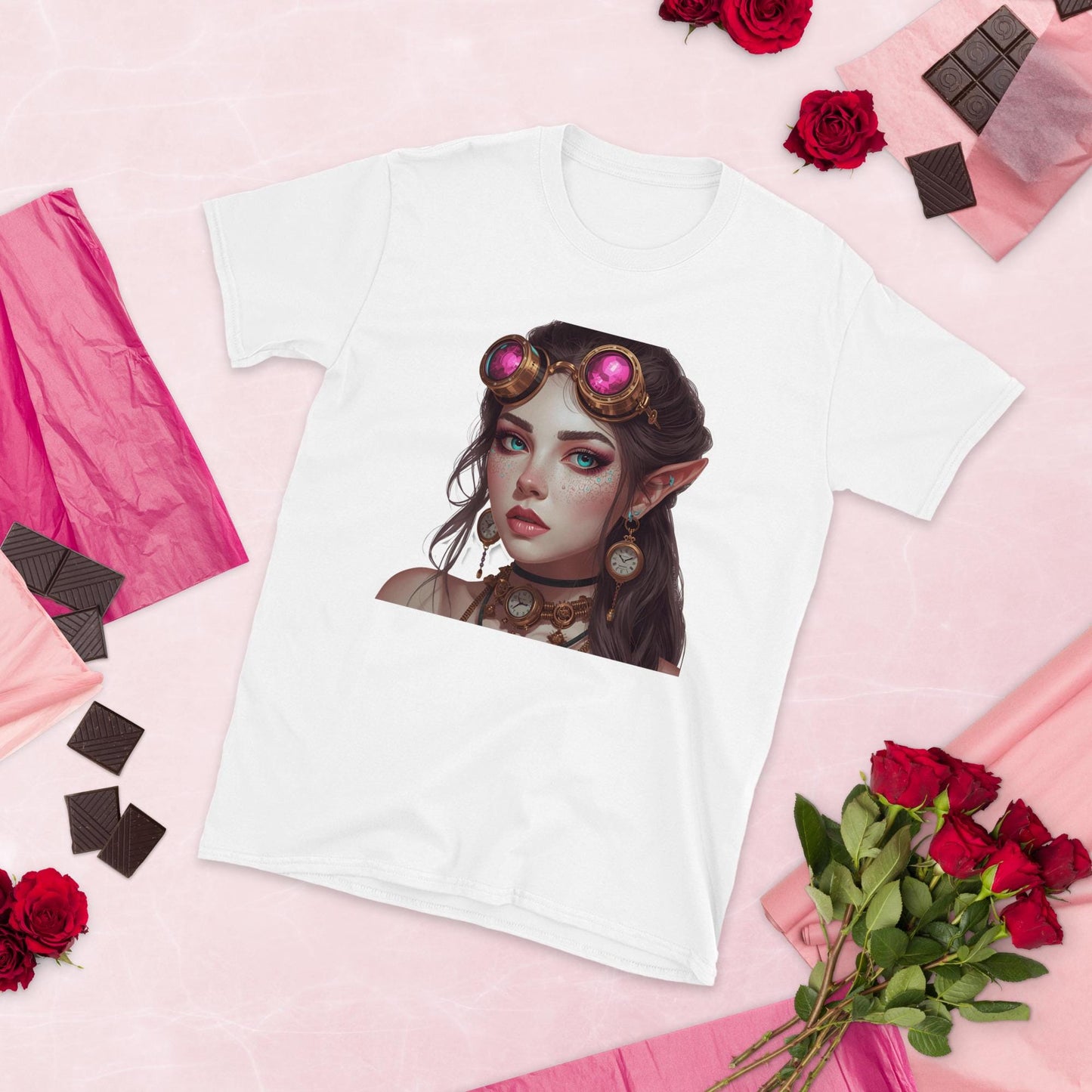 Steampunk Elf Fairy T Shirt | Pink Goggles Portrait | Vintage Fantasy Graphic Tee | Unique Gift