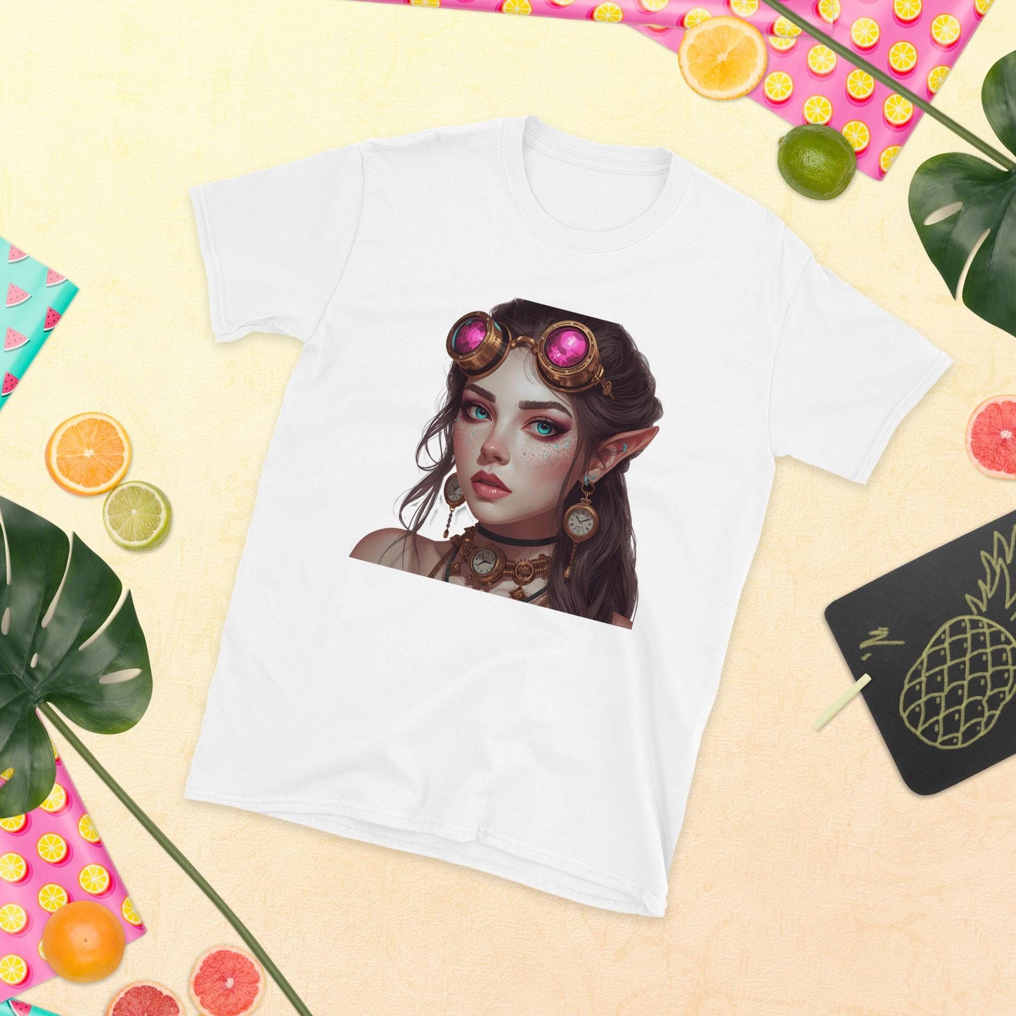 Steampunk Elf Fairy T Shirt | Pink Goggles Portrait | Vintage Fantasy Graphic Tee | Unique Gift