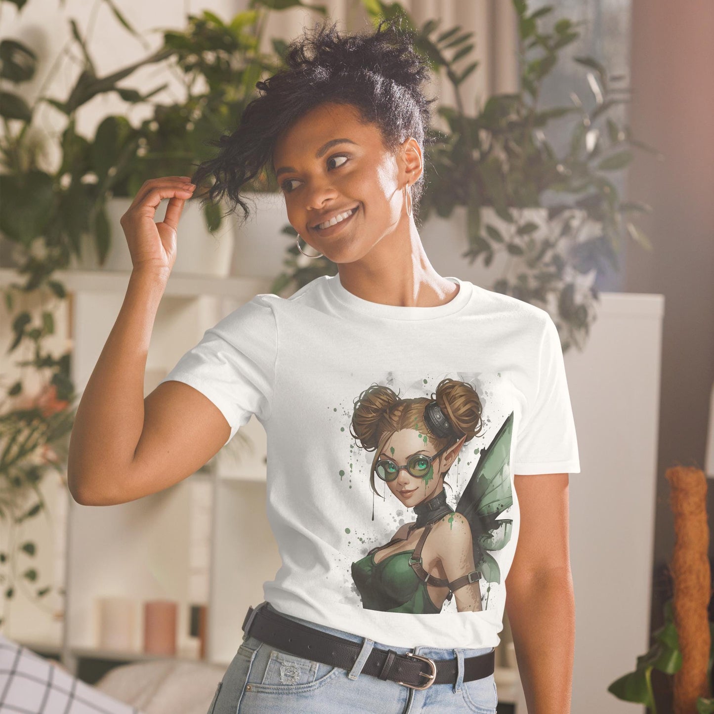 Steampunk Fairy T Shirt | Green Goggles Pixie | Winged Clockwork Art Tee | Fantasy Streetwear Top