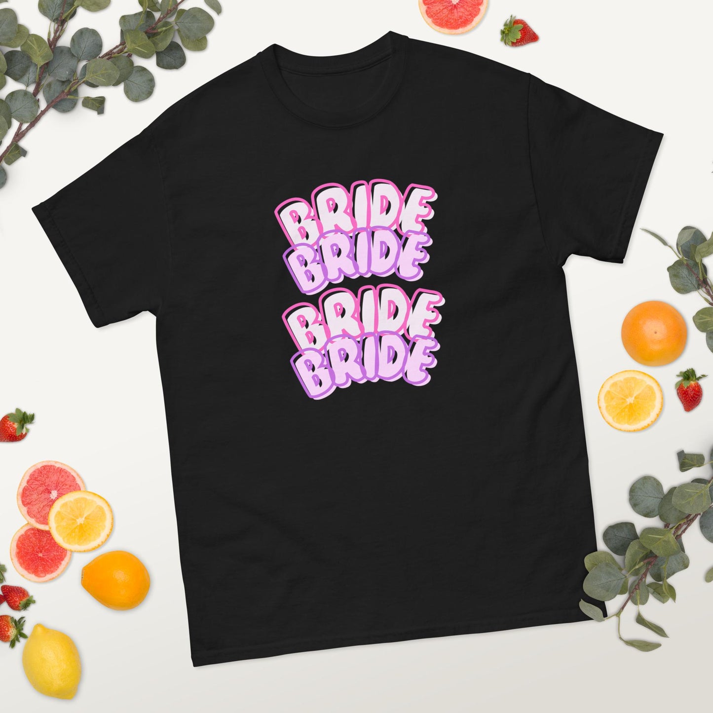 BRIDE BRIDE Stacked T-Shirt | Bachelorette Hen Party Shirt | Cute Bubble Letter Bride Tee | Pink Light Pink White Black | Bridal Party