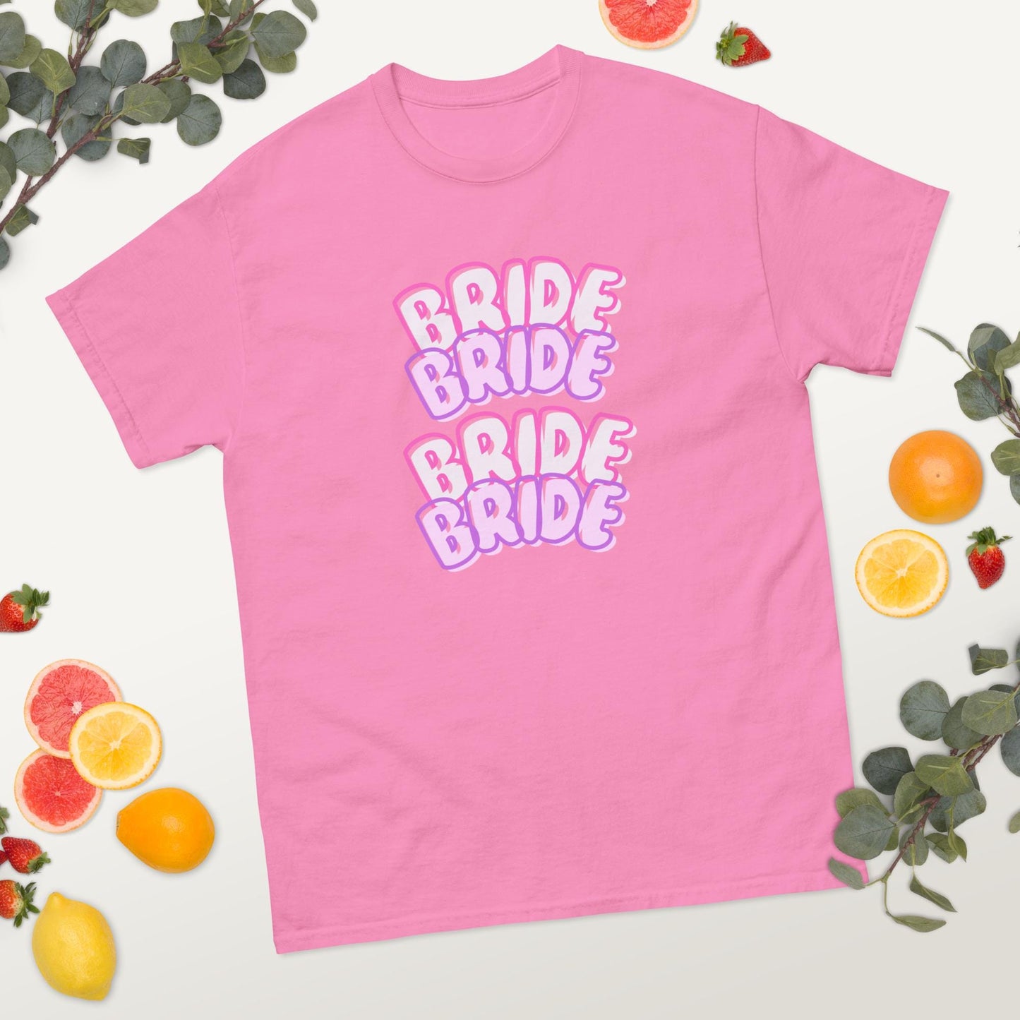 BRIDE BRIDE Stacked T-Shirt | Bachelorette Hen Party Shirt | Cute Bubble Letter Bride Tee | Pink Light Pink White Black | Bridal Party