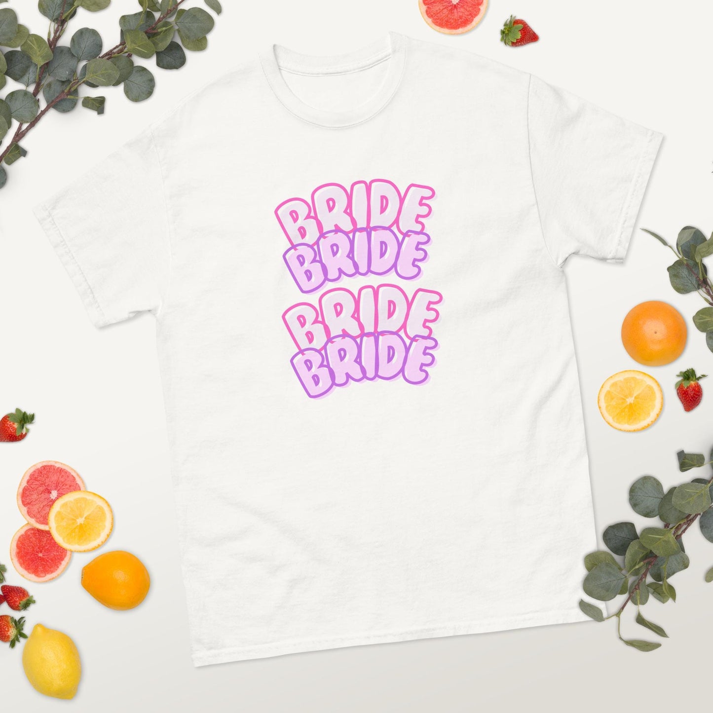BRIDE BRIDE Stacked T-Shirt | Bachelorette Hen Party Shirt | Cute Bubble Letter Bride Tee | Pink Light Pink White Black | Bridal Party