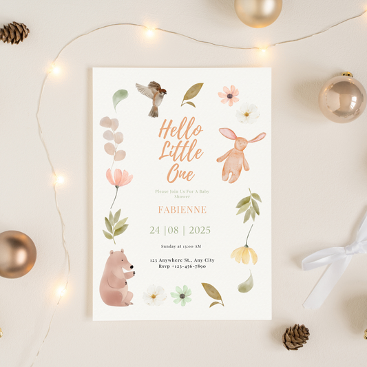 Babyshower Uitnodiging Digitaal – Hello Little One - Printable Kaart