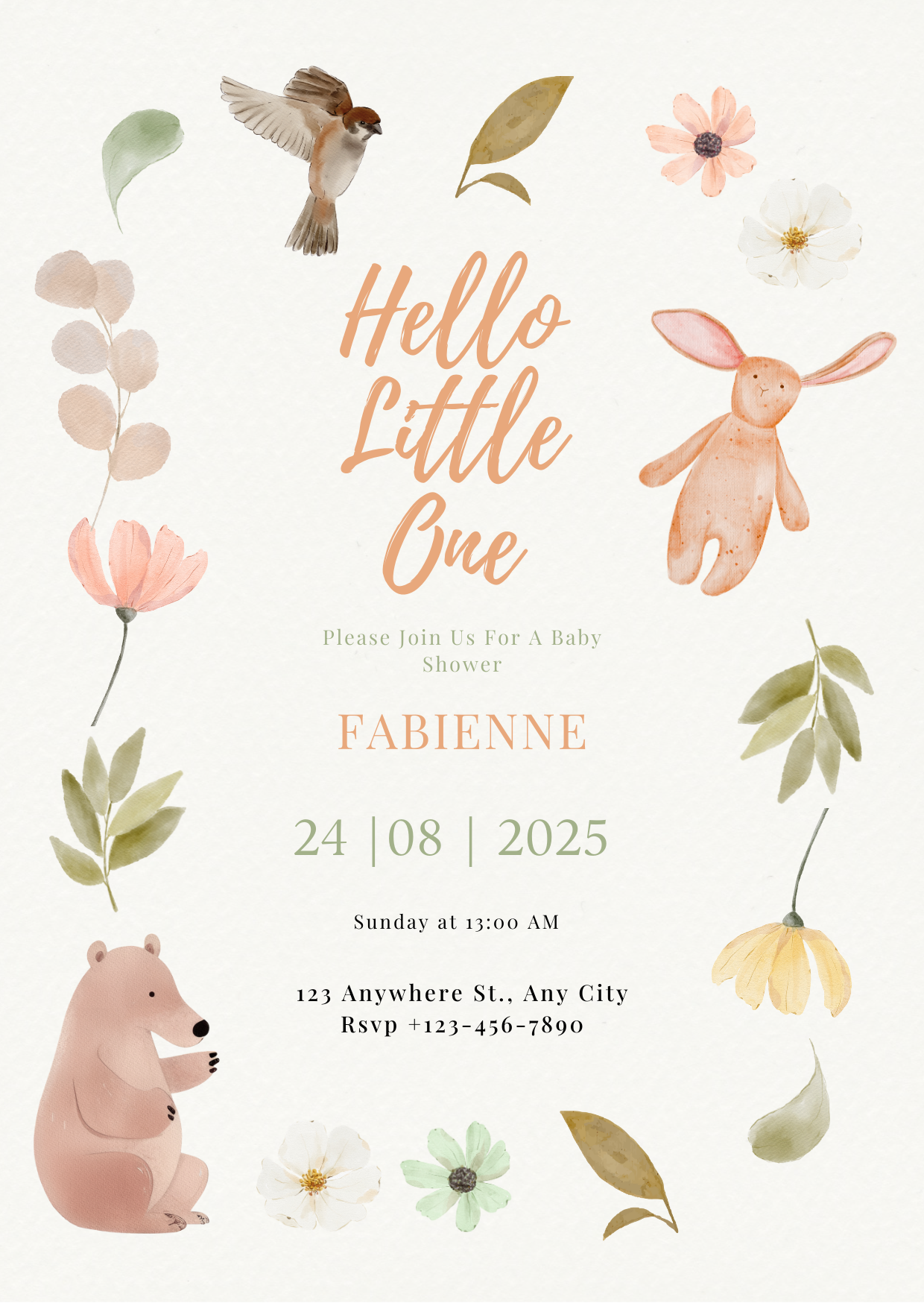 Babyshower Uitnodiging Digitaal – Hello Little One - Printable Kaart